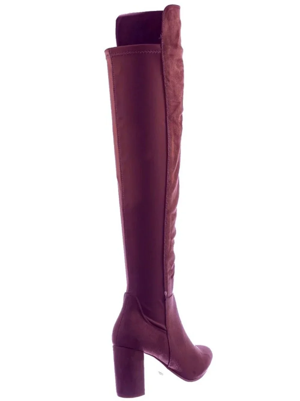 Wild Diva Blake-05 Knee High Foldable Block Heel Elastic Panel Burgundy Boots - Picture 4 of 7